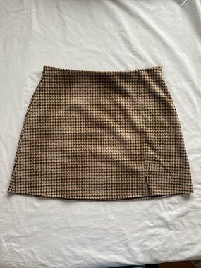 Brown Houndstooth Mini Skirt